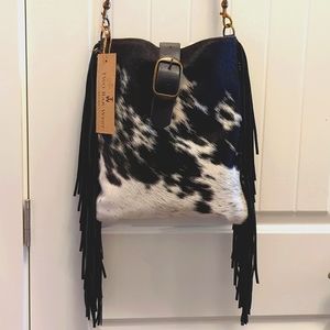 Two Bar West Black & White Cow Print Handbag